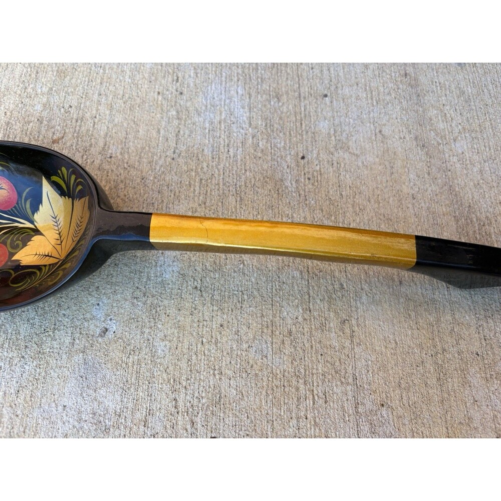 Vintage USSR Russian Khokhloma 5 Piece Lacquer Bowl Cups & Large 12" Ladle Spoon - Picture 8 of 16